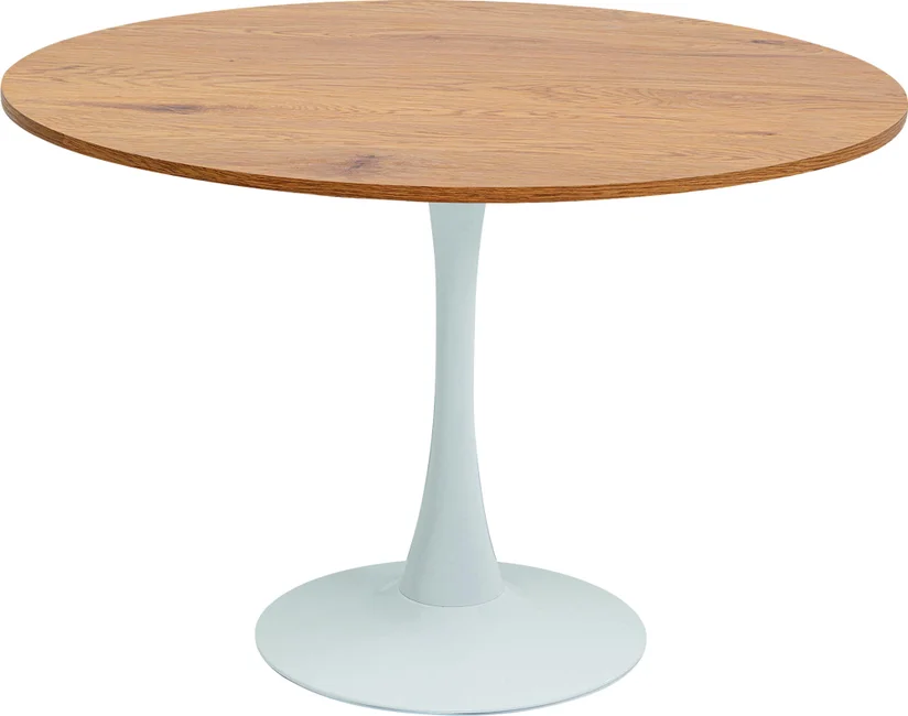 Kare Design Schickeria Spisebord  Rund Laminat    Egetræslook Og Hvid Stål  ø110