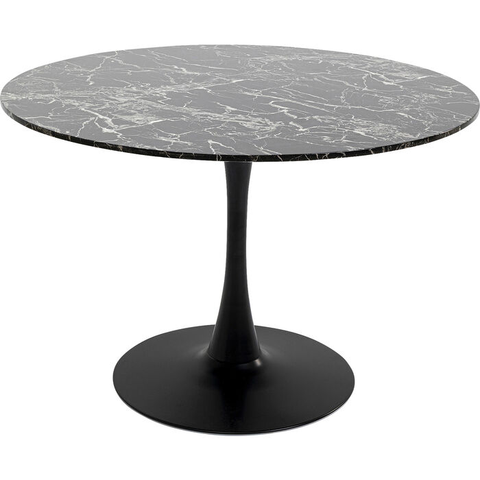 Kare Design Schickeria Spisebord  Rund Sort Marmorlook Laminat Og Sort Stål  ø110