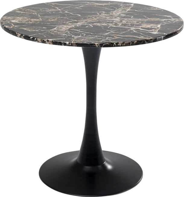 Kare Design Schickeria Spisebord  Rund Sort Marmorlook Laminat Og Sort Stål  ø80