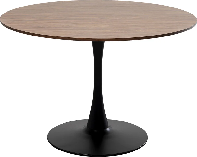 Kare Design Schickeria Spisebord  Rund Valnøddefarvet Laminat Og Sort Stål  ø110