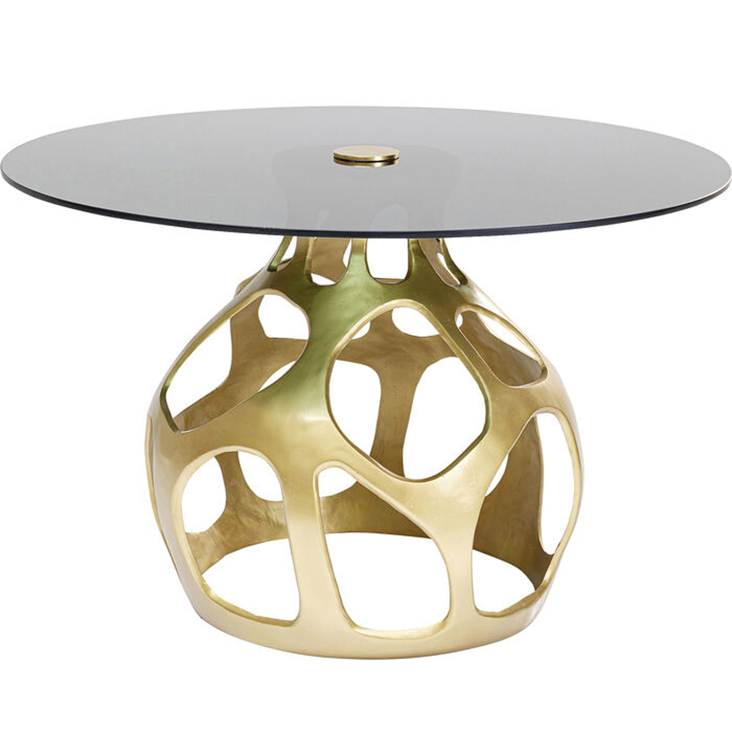 Kare Design Volcano Gold Spisebord  Rund Røgfarvet Glas Og Guld Aluminium  ø120