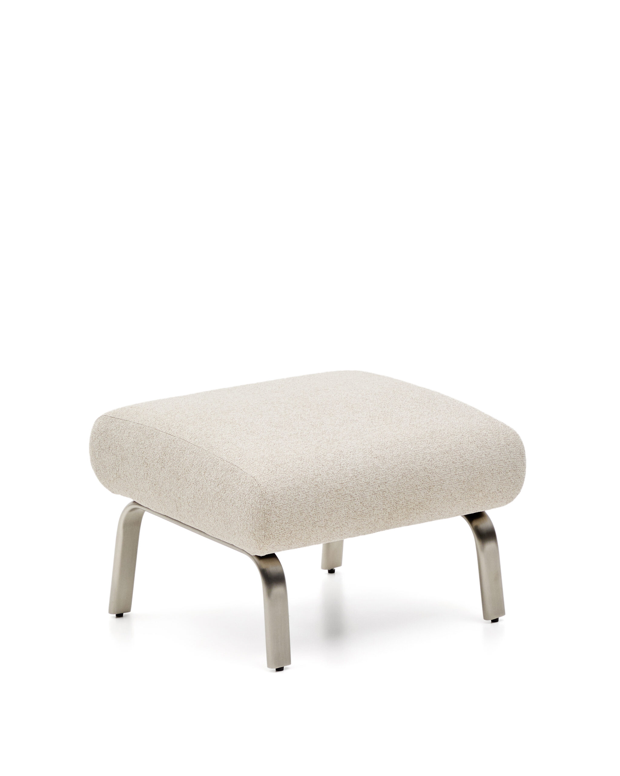 Kave Home Amsen Fodskammel Rektangulær Beige Chenille Og Børstet Rustfrit Stål 68x55