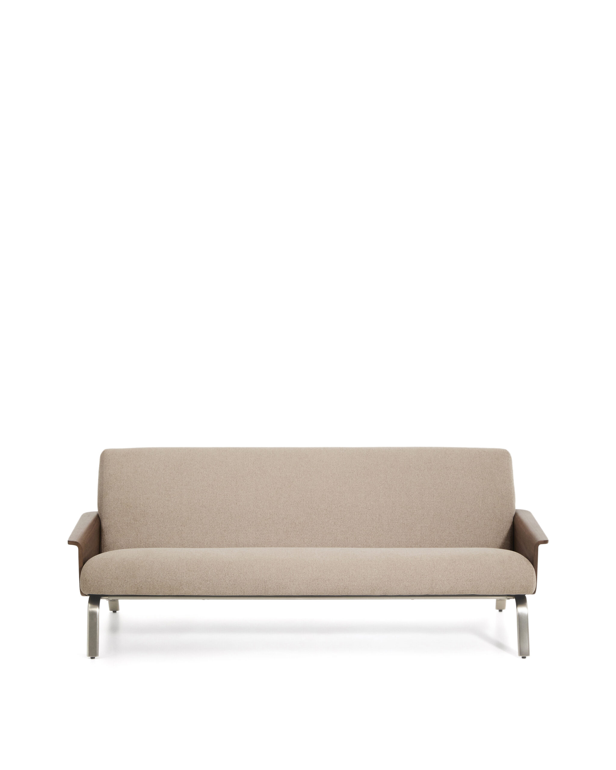Kave Home Amsen Pers Sofa Lysebrun Chenille Valnøddekrydsfiner Børstet Rustfrit Stål 190cm