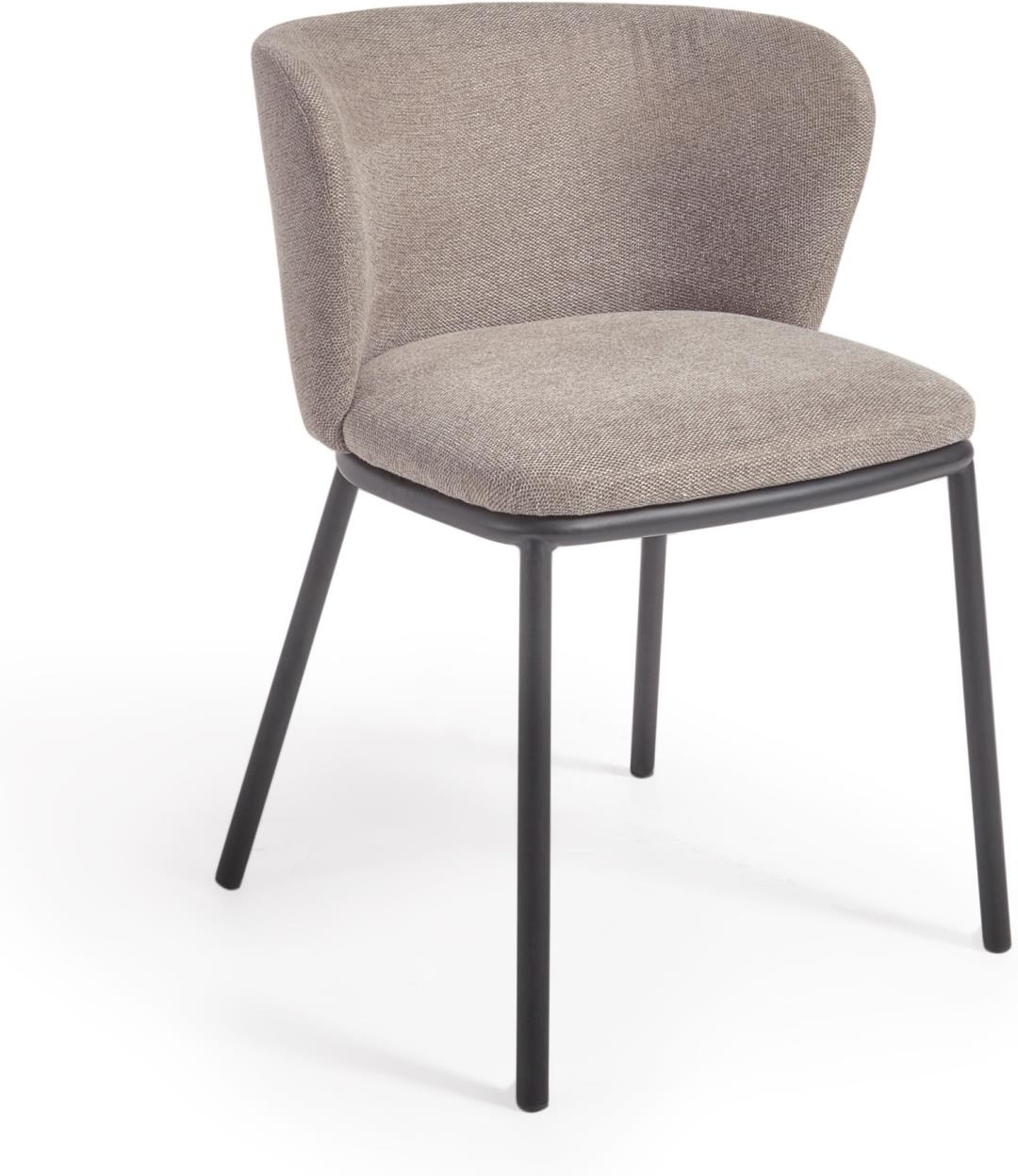 Kave Home Ciselia Spisebordsstol Med Armlæn   Lysebrun Chenille Og Sort Metalramme H75xb52xl55 Cm
