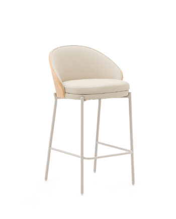 Kave Home Eamy Barstol     Ryglæn Og Fodstøtte Beige Kunstlæder  Natur Askefinér  Beige Metal  65cm