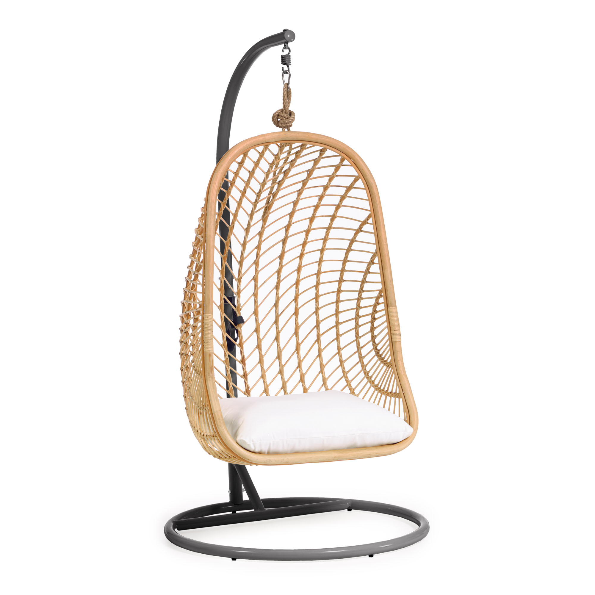 Kave Home Ekaterina Hængestol     Hynder Og Mørkegrå Fod Natur Polyrattan Rattan