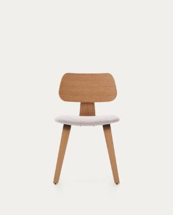 Kave Home Gena Spisebordsstol Beige Chenille Stof Og Natur Egefinér