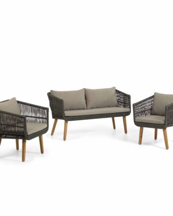 Kave Home Inti Havesæt       Pers Sofa Og   Havestole     Hynder Grøn Reb Og Natur Akacietræ