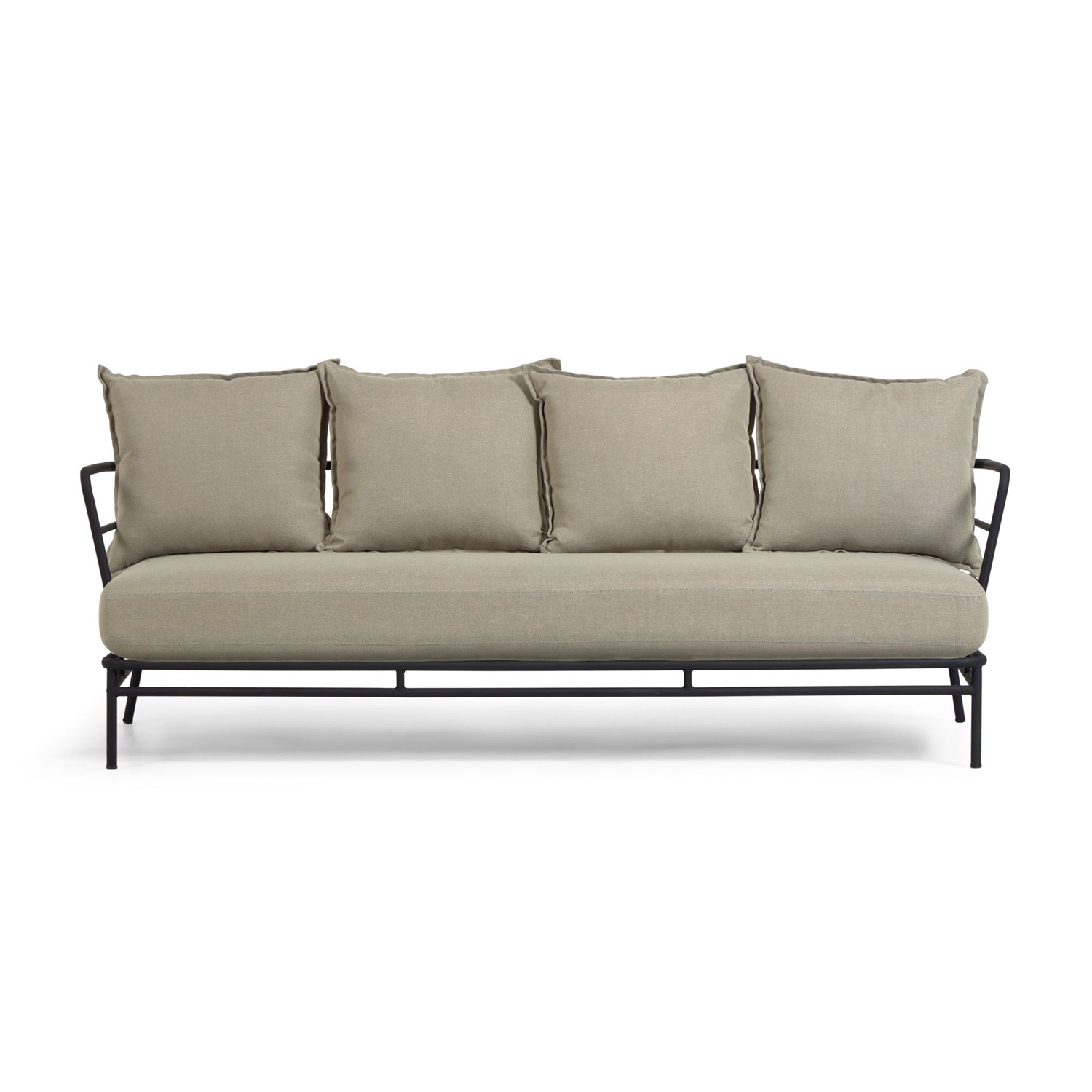 Kave Home Mareluz Pers Havesofa Hynder Grå Stof Og Sort Stål