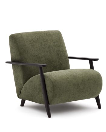 Kave Home Meghan Lænestol     Armlæn Grøn Chenille Og Wenge-finish Bøgetræ