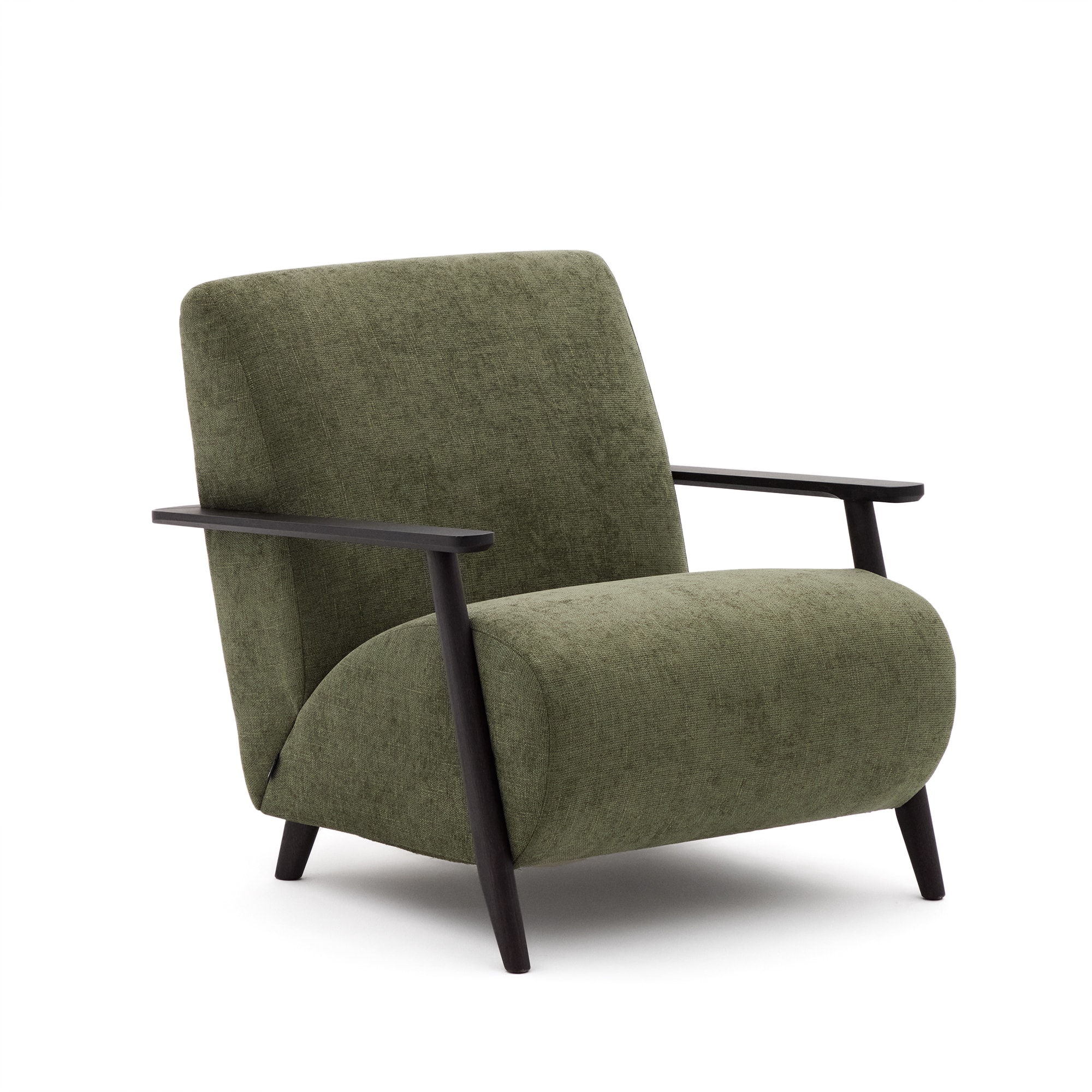 Kave Home Meghan Lænestol Armlæn Grøn Chenille Og Wenge-finish Bøgetræ