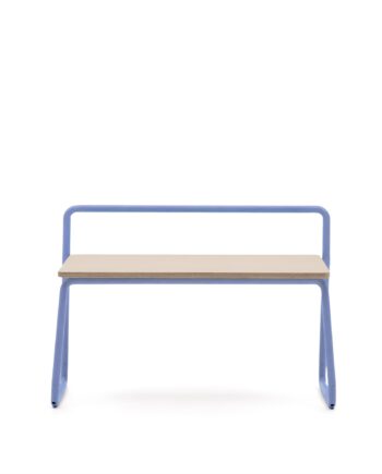 Kave Home Tinn Børnebænk     Ryglæn Natur Askefinér Og Blå Metal  76x35