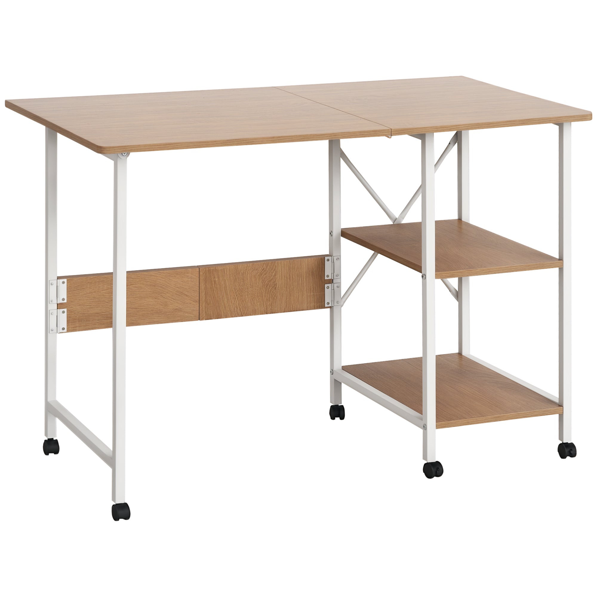 Klapbord Skrivebord Sidebord Kontorbord Mobilt Computerbord Med Hjul Mdf Naturlig 107   55   76 Cm
