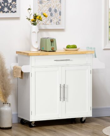 Køkkenvogn  Serveringsvogn  Køkkenø    Krydderirist    Viskestykkeholder  109x40x89 Cm  Hvid
