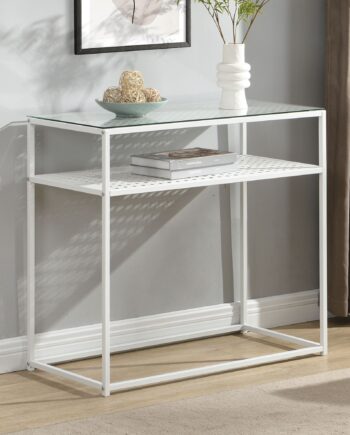 Konsolbord  Glas Og Metal  80x40x77 Cm  Entrebord  Hvidt  Smalt  Sidebord Til Entré Med Glasplade Og Metalstel  Designer Glasbord Med Hylde