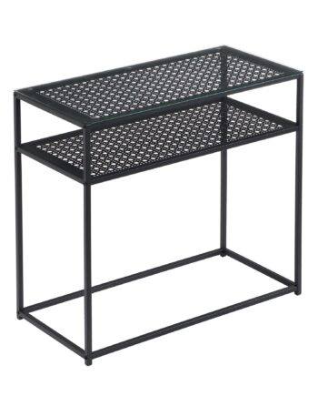 Konsolbord  Glas Og Metal  80x40x77 Cm  Entrebord  Sort  Smalt  Entrebord Med Glasplade Og Metalstel  Designer Glasbord Med Hylde