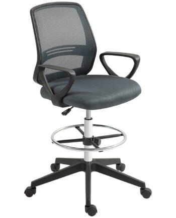 Kontorstol Ergonomisk Skrivebordsstol Med Armlæn Og Justerbar Fodstøtte Netbetræk Grå