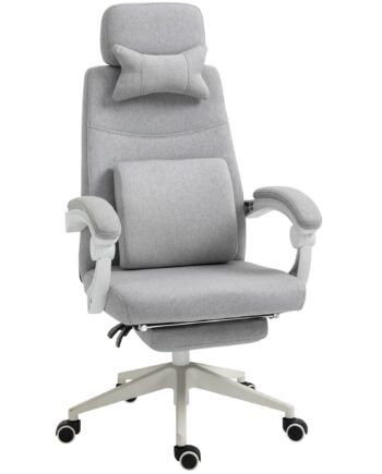 Kontorstol  Ergonomisk Skrivebordsstol Med Nakkestøtte  Lændehynde  Højdejusterbar Gamingstol Med Fodstøtte  Høj Ryglæn  Grå 62   68   117-127 Cm