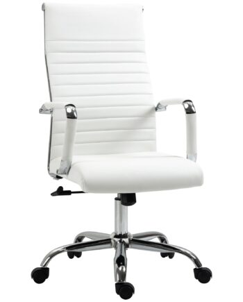 Kontorstol Ergonomisk Skrivebordsstol Med Vippefunktion Chefstol Højdejusterbar Drejestol Polstret Kunstlæder Skum Hvid 54   62   104-114 Cm