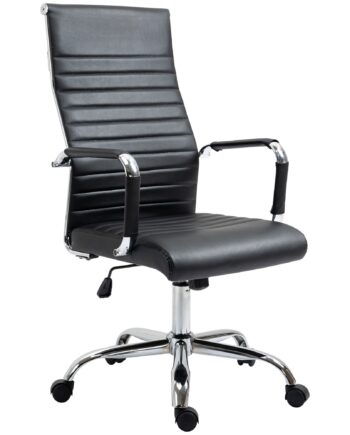Kontorstol Ergonomisk Skrivebordsstol Med Vippefunktion Chefstol Højdejusterbar Drejestol Polstret Kunstlæderskum Sort 54   62   104-114 Cm