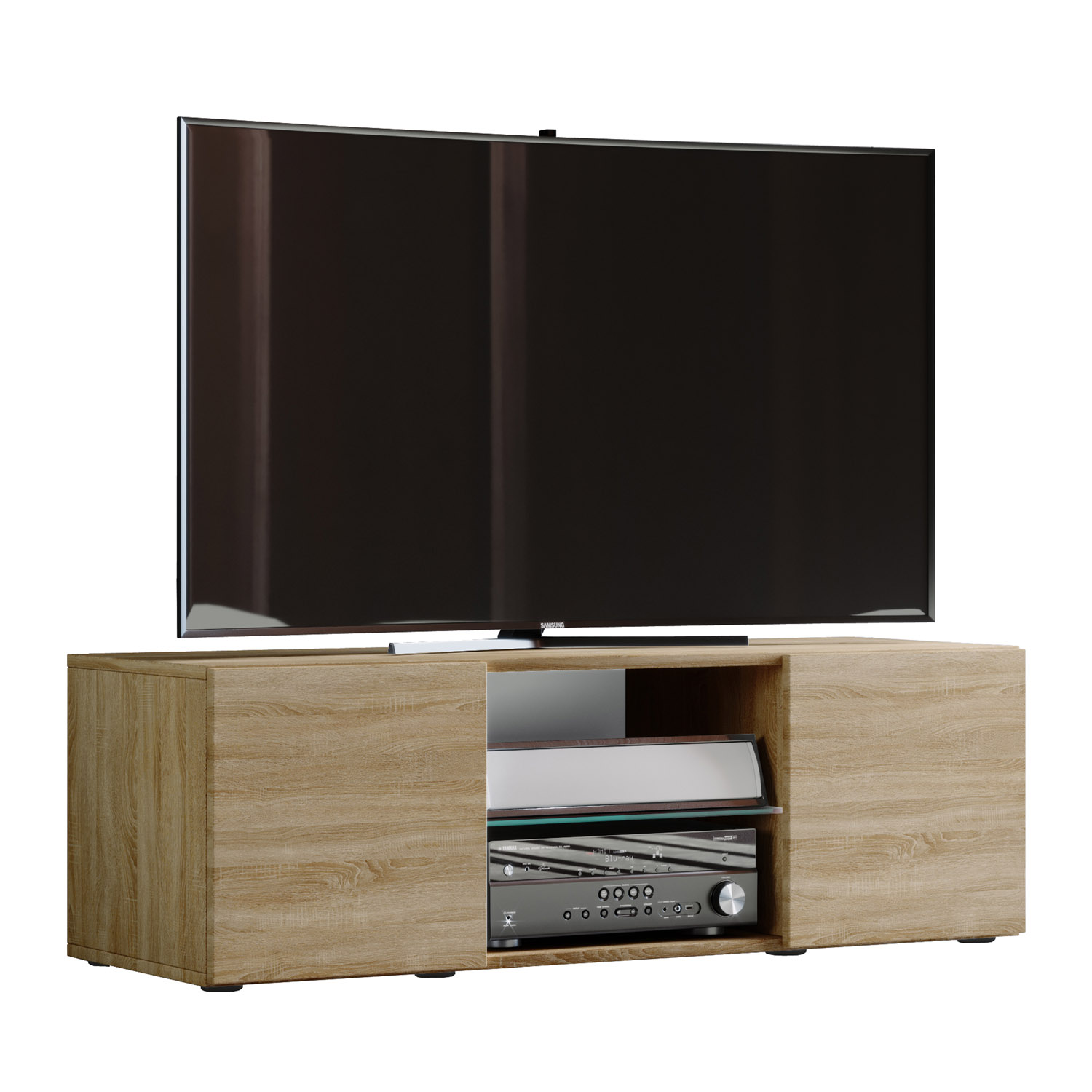 Lowina 115 Tv-bord       Låger Og   Hylde Glas Og Natur Træ