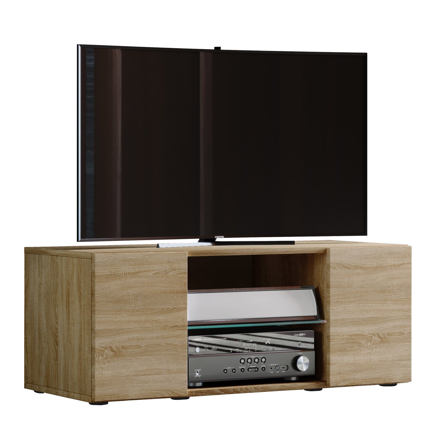 Lowina 95 Tv-bord       Låger Og   Hylde Glas Og Natur Træ