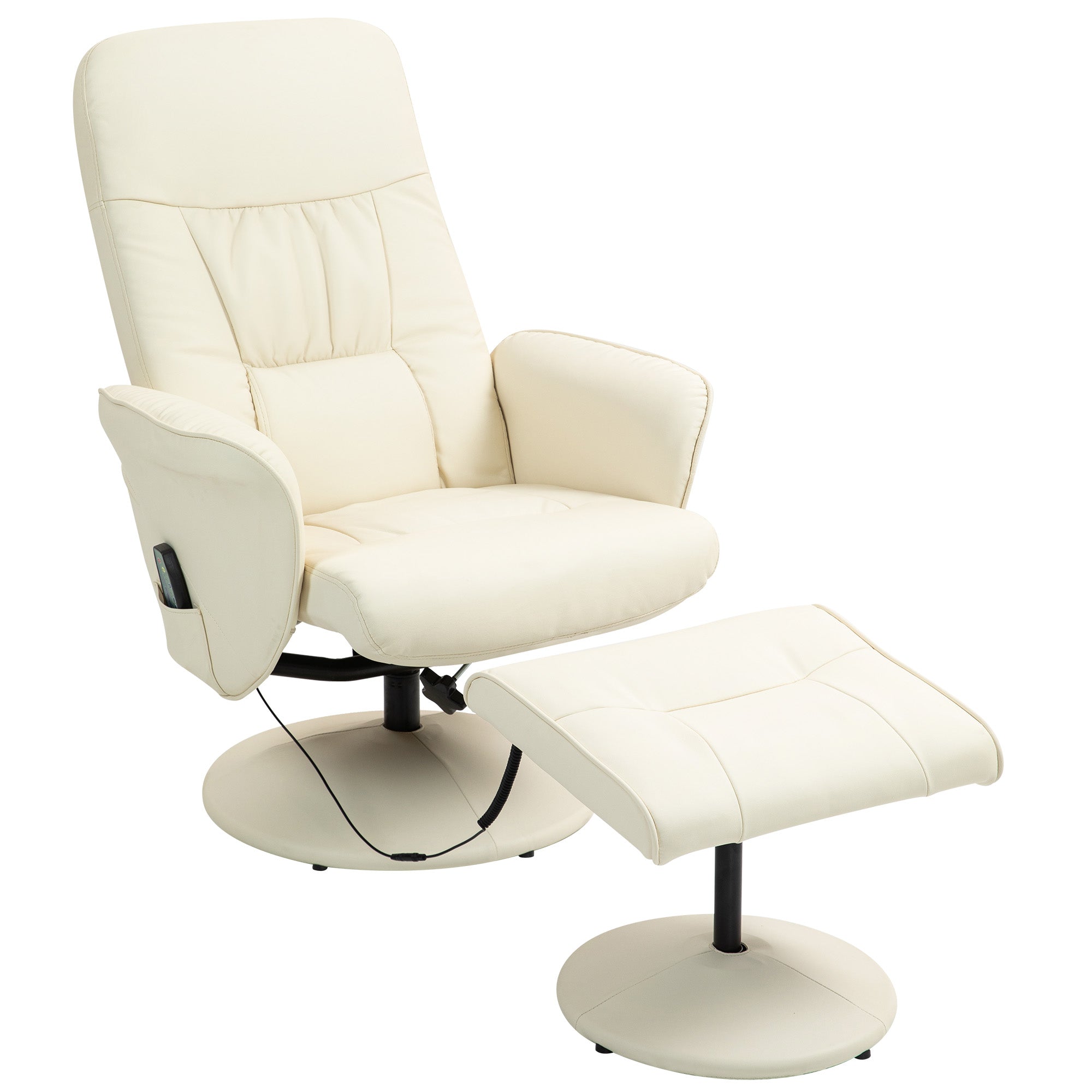 Massagestol Med Fodskammel  Ergonomisk Stol Med 10 Vibrationspunkter  Kunstlæder  76   81   105 Cm  Cremehvid