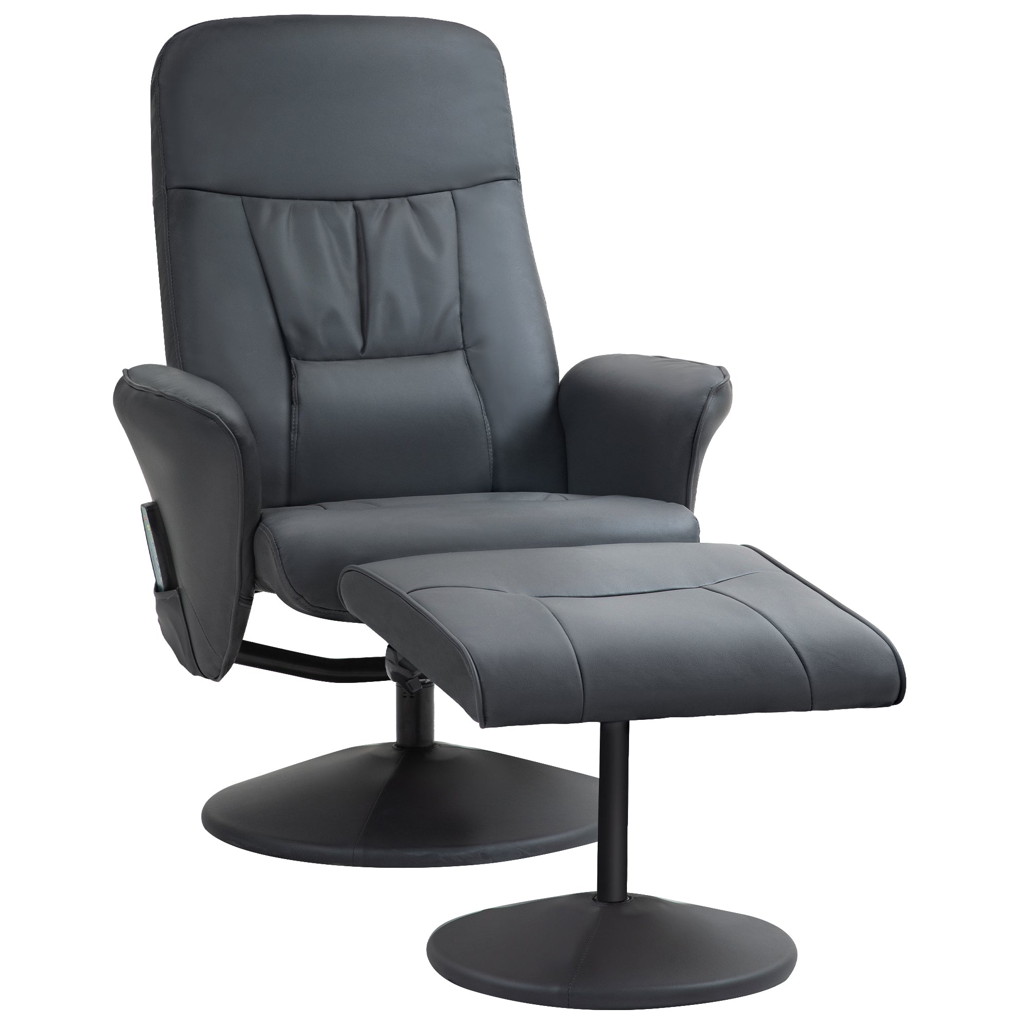 Massagestol Med Fodskammel  Ergonomisk Stol Med 10 Vibrationspunkter  Kunstlæder  76   81   105 Cm  Mørkegrå