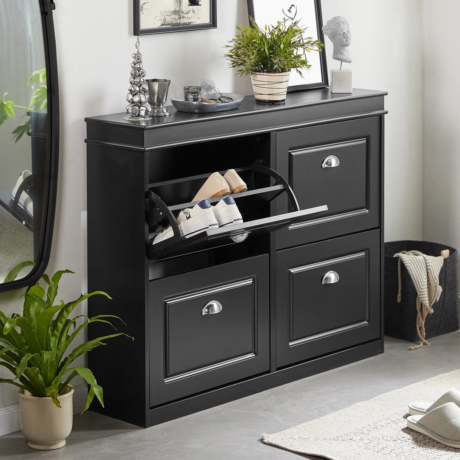 Moderne Og Elegant Skoskab  105   24   82 Cm  Sort