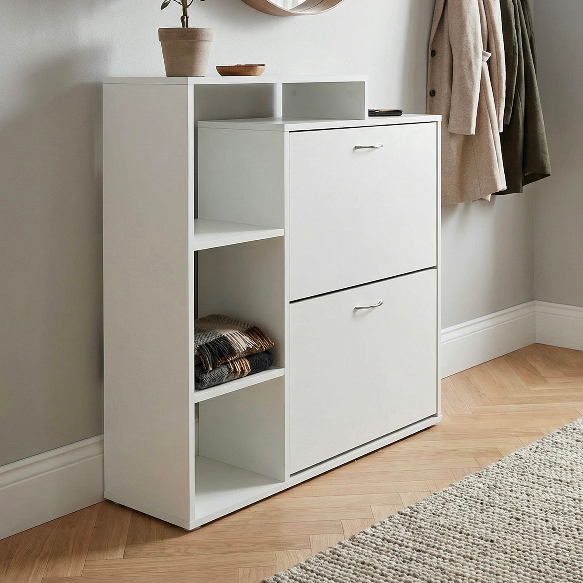Moderne Skoskab   Træ Med   Rum  Hvidt  12 Par Sko  Skoskab 85   24   93 Cm
