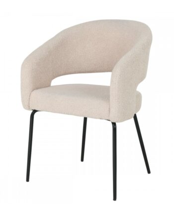 Natalie Spisebordsstol     Armlæn Beige Bouclé Stof Og Sort Metal