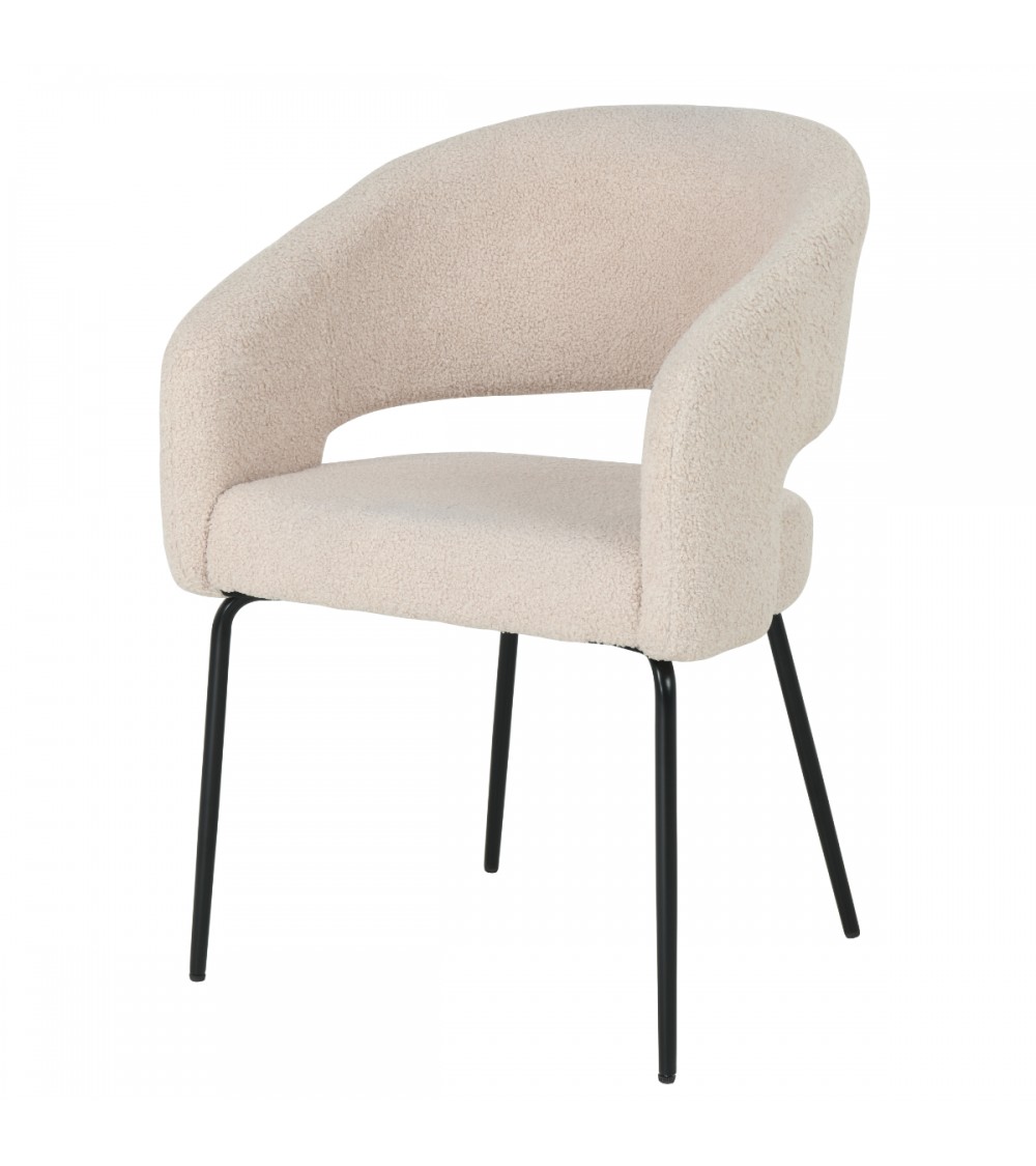 Natalie Spisebordsstol     Armlæn Beige Bouclé Stof Og Sort Metal