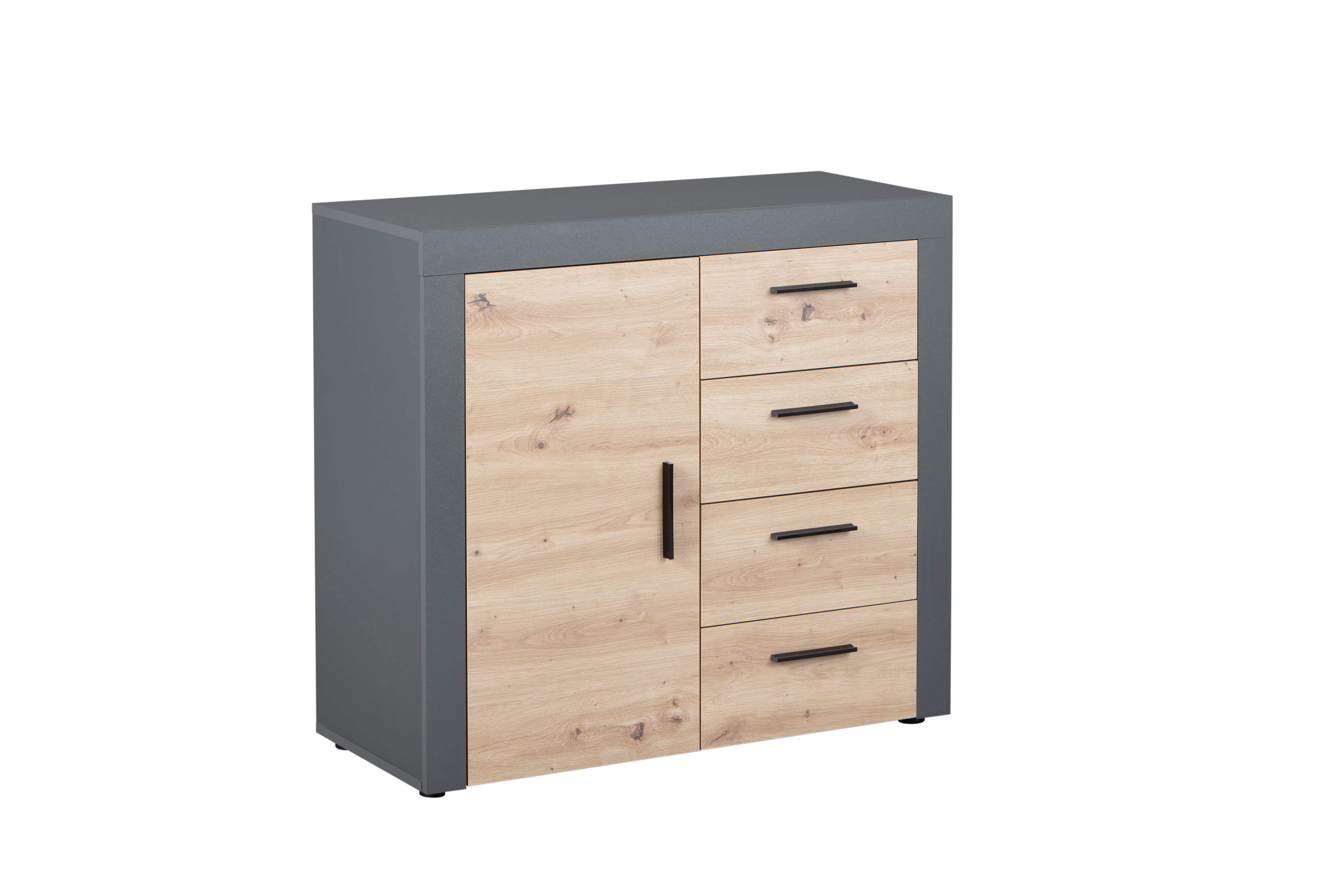 Nordic Living Collection Corbeto Kommode       Låge Og   Skuffer Artisan Egelook Og Antracitgrå Melamin