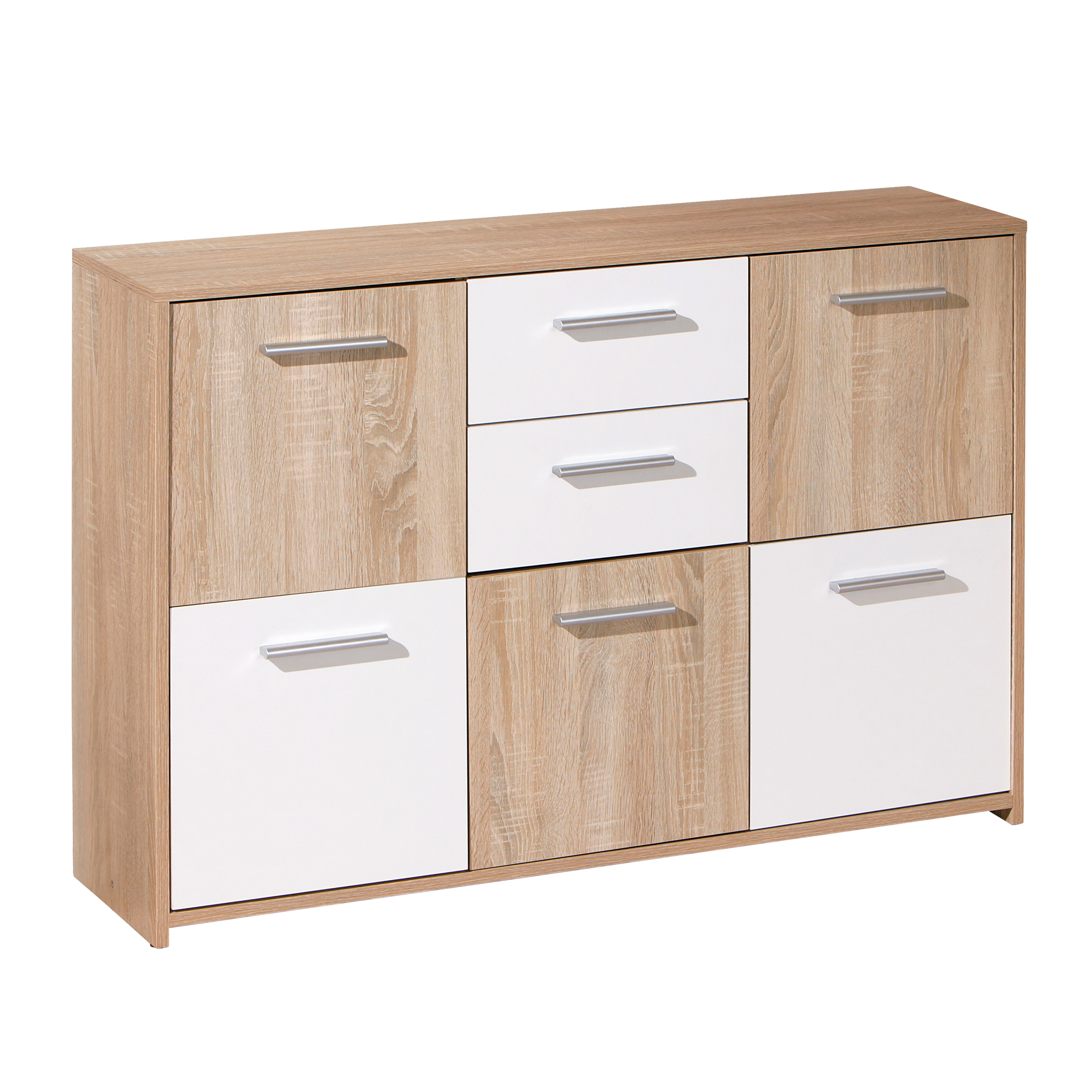 Nordic Living Collection Elvezia Skænk       Låger Og   Skuffer Sonoma-eg Finish Og Hvid Melamin