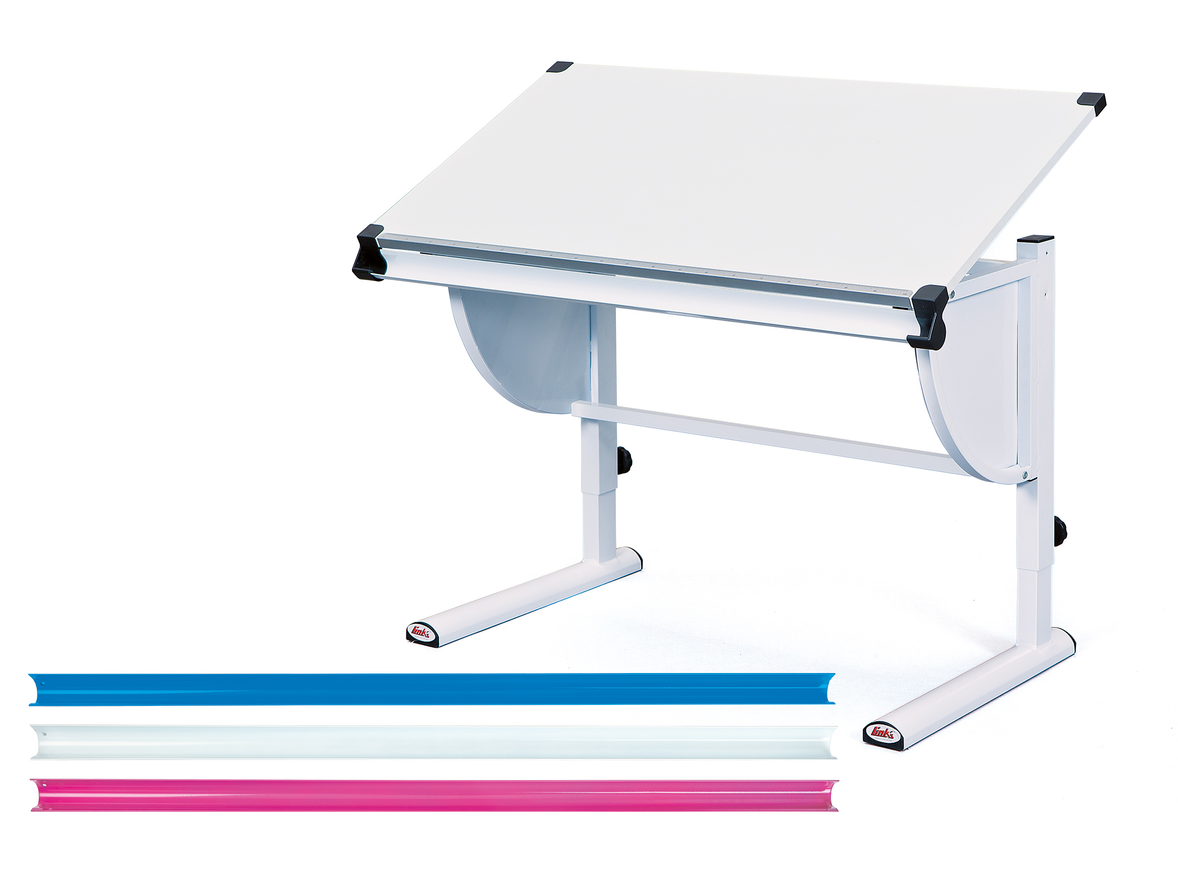 Nordic Living Collection Milo  - -  Børneskrivebord     Vippehylde  Højdejusterbar Hvid Blå Pink Melamin Og Metal  110x60