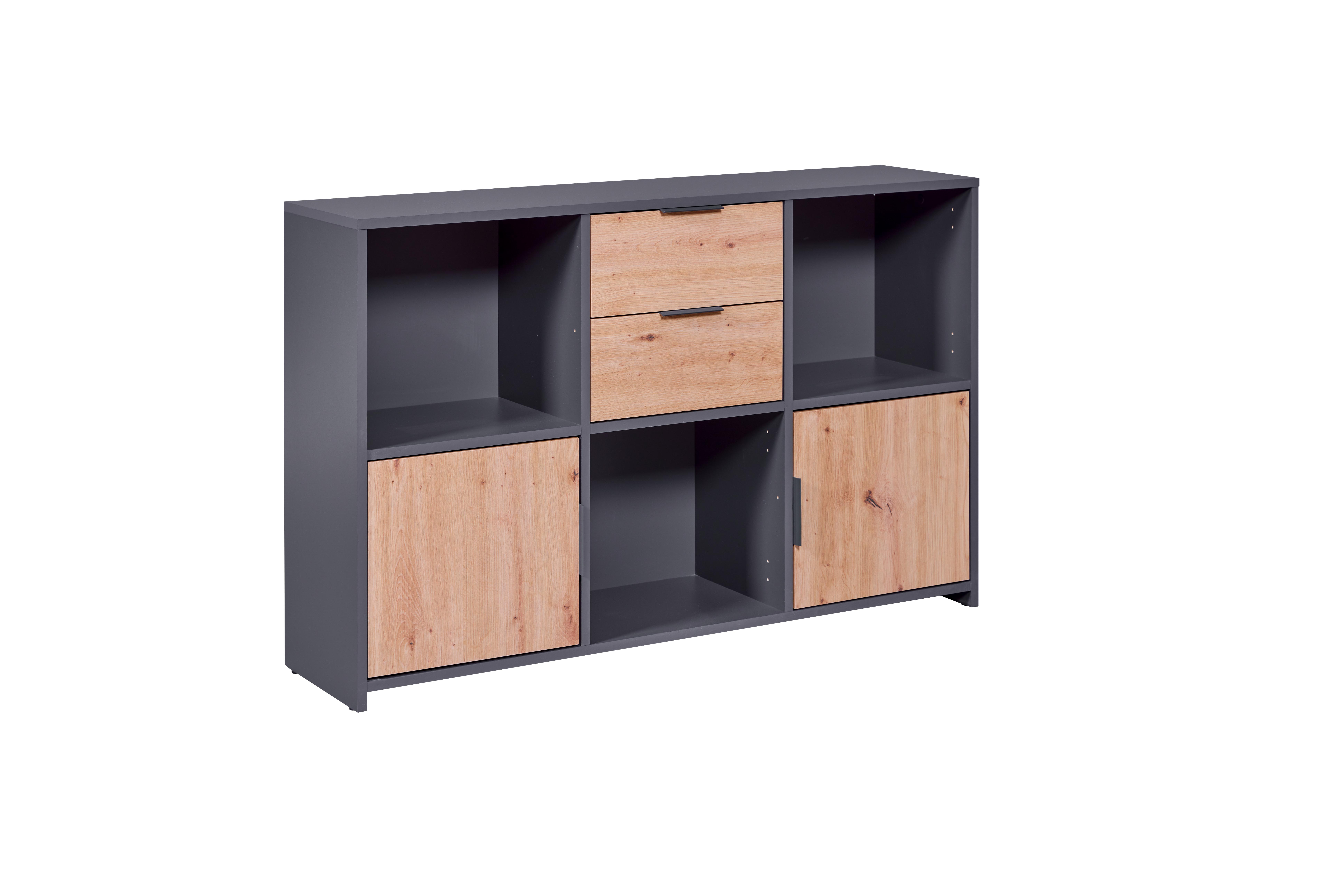 Nordic Living Collection Pepeto Kommode       Låger    Skuffer Og   Rum Egefarvet Og Antracitgrå Melamin
