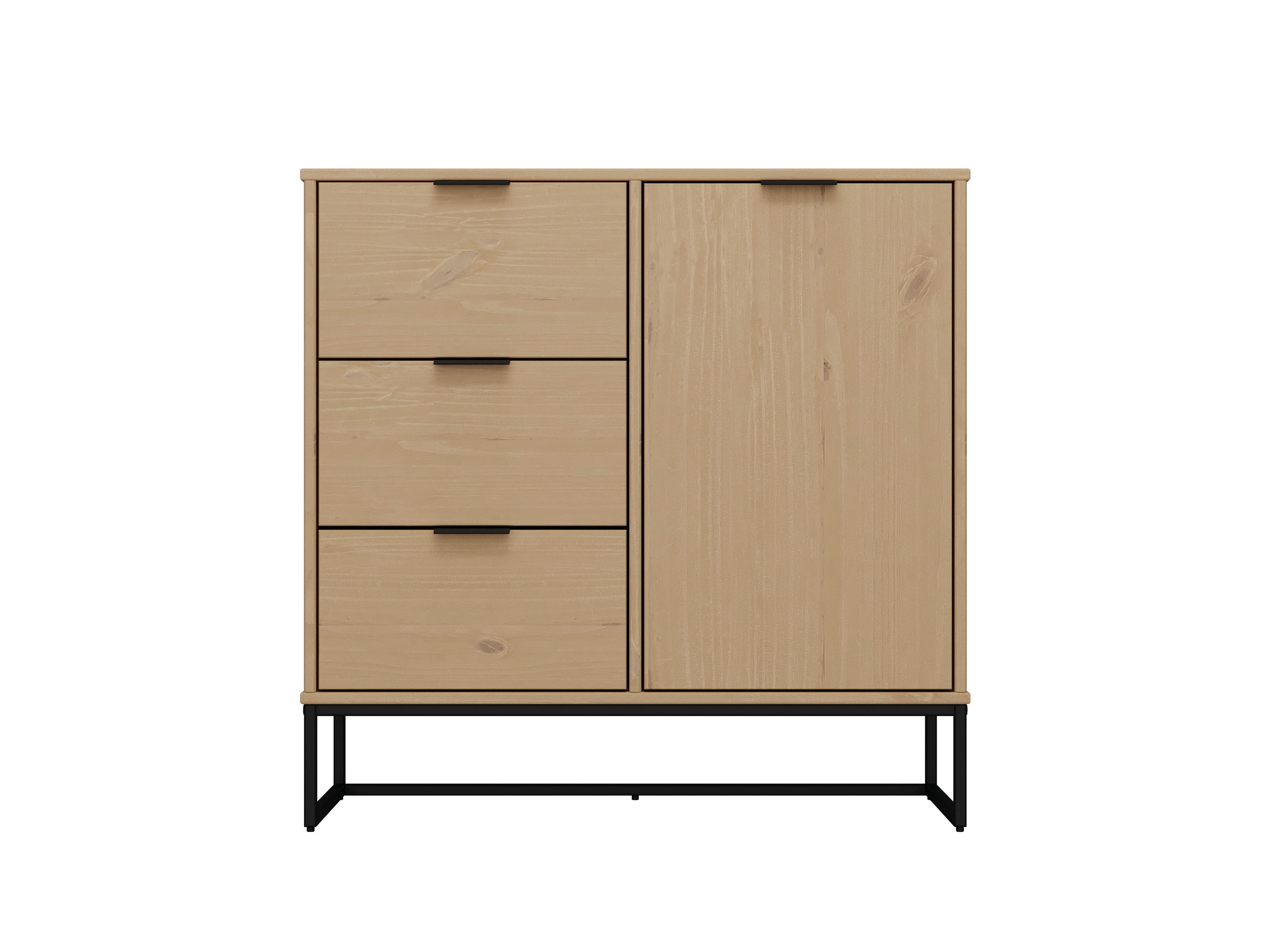 Nordic Living Collection Vivo Skænk       Låge    Skuffer    Hylde Natur Fyrretræ Lakeret   Oak Colori Og Sort Metal