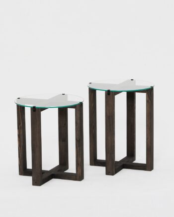 Nordvärk Amalfi Sidebord  Rund Glas Og Antracitgrå Fyrretræ  Sæt Med