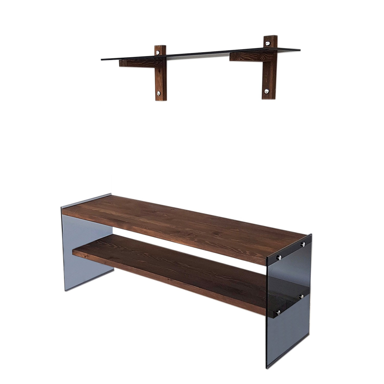 Nordvärk Tv101 Tv-bord       Væghylde Og   Hylde Glas Og Valnøddefarvet Fyrretræ  120x35