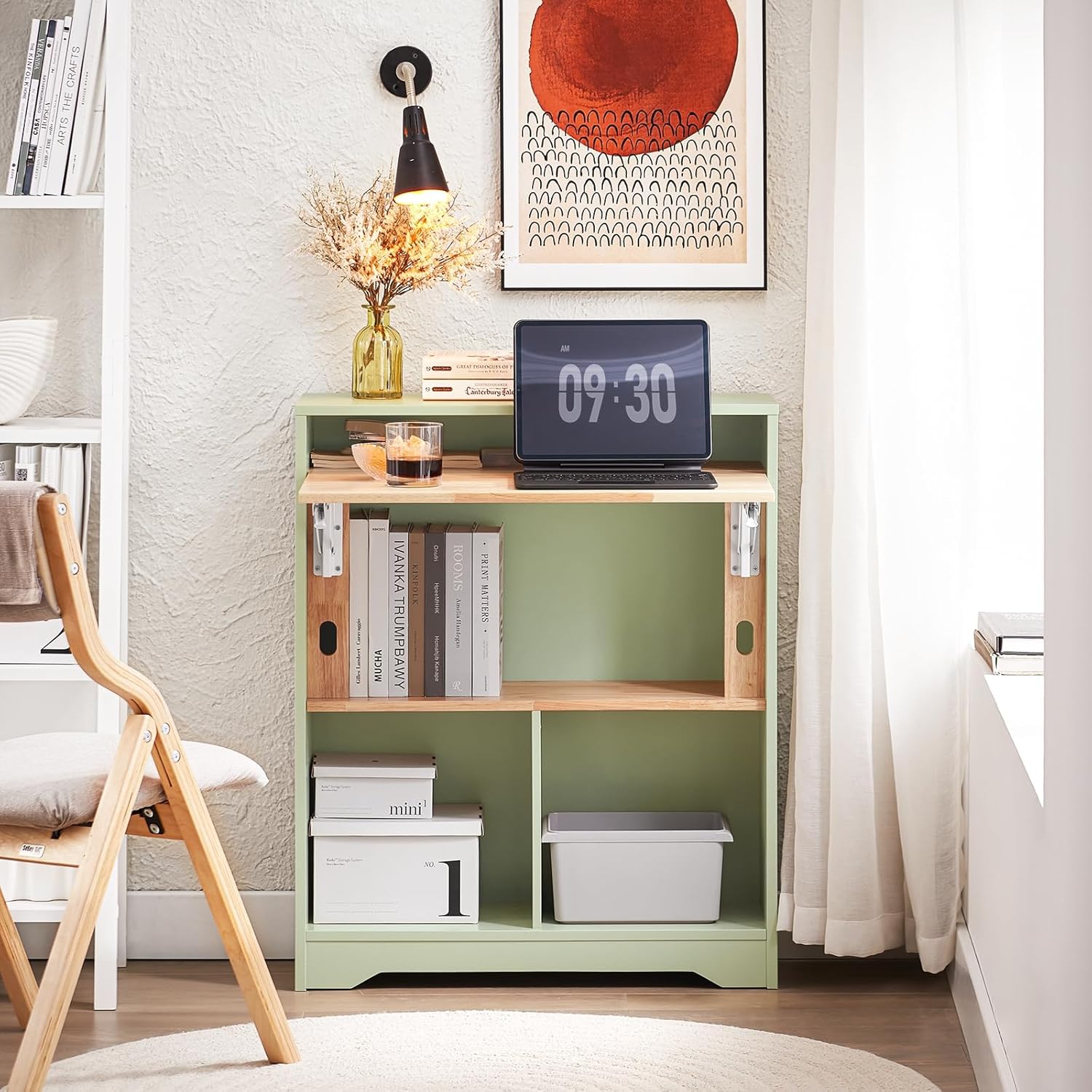 Pladsbesparende Skrivebord Med Hylder  B70   D54   H85 Cm  Grøn