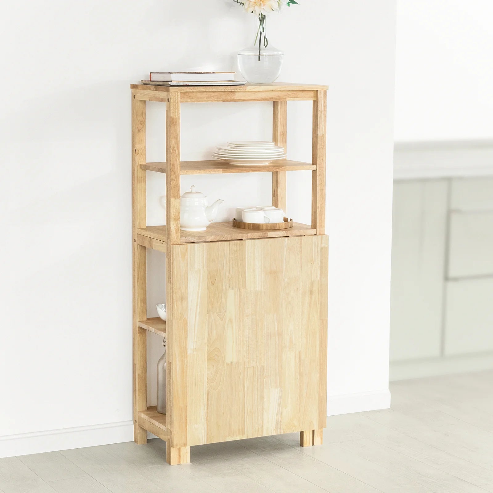 Reol Med Spisebord  Pladsbesparende Og Multifunktionelt Møbel  B98   D60   H126 Cm  Naturfarvet
