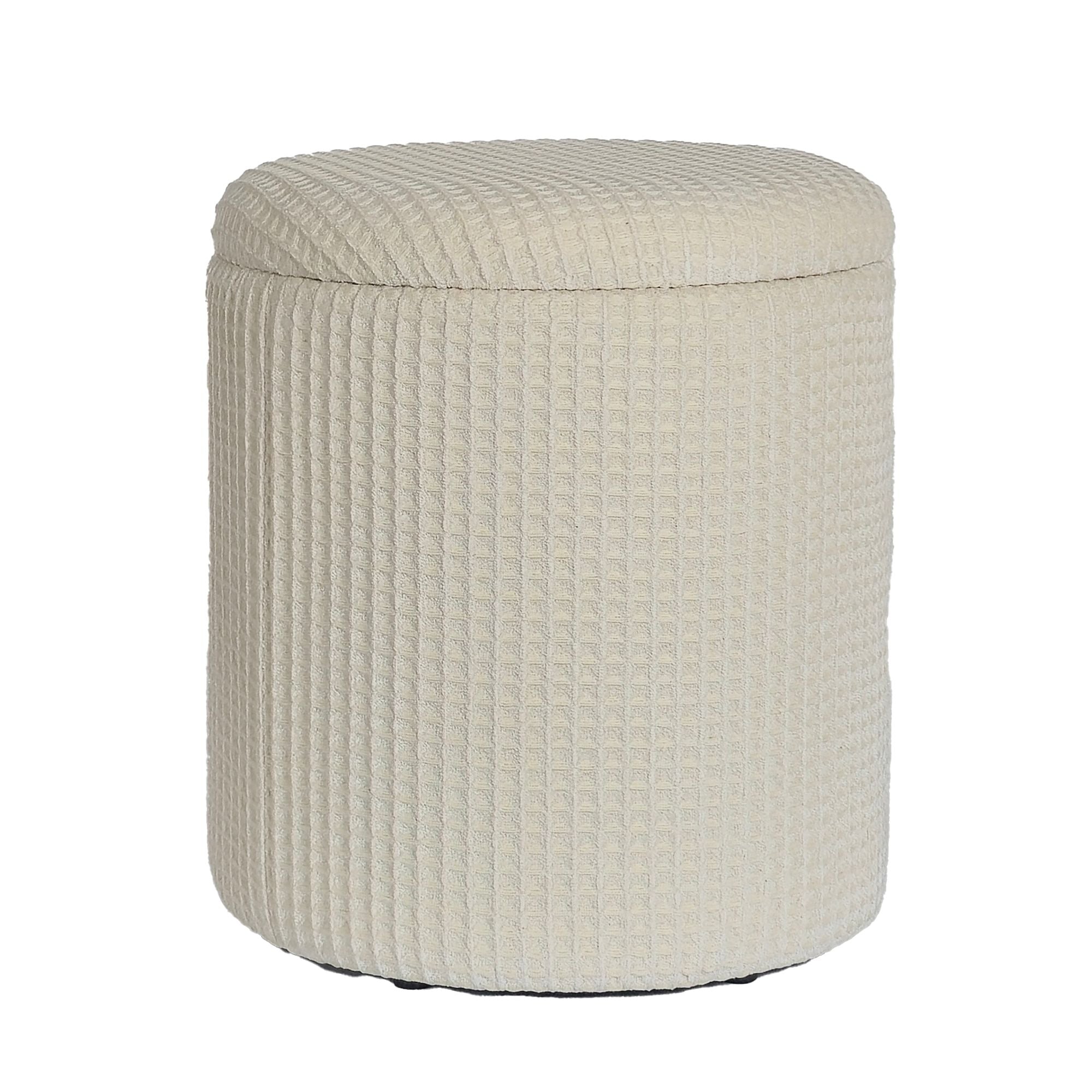 Rund Opbevaringsskammel  ø40x45 Cm  Beige Bomuld  Skammel Med Aftageligt Låg  Stofopbevaringsskammel  Sideskammel Og Fodskammel Til Stue  Soveværelse  Entré