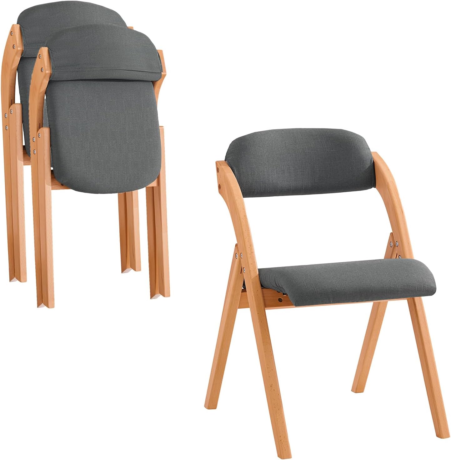 Sæt Med Sammenklappelige Polstrede Træstole Mørkegrå Ergonomiske Og Pladsbesparende Køkken- Og Spisebordstole 47 77 59 Cm