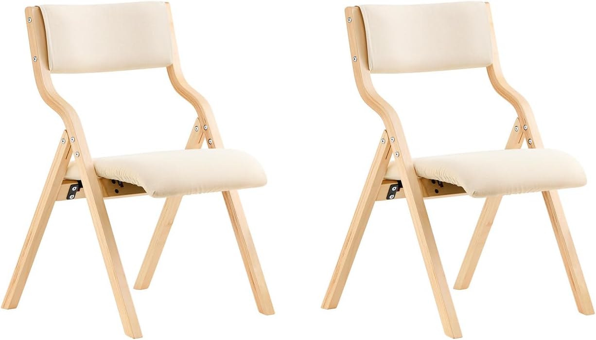 Sæt Med Sammenklappelige Træstole Hvid Ergonomiske Polstrede Køkken- Og Spisebordstole