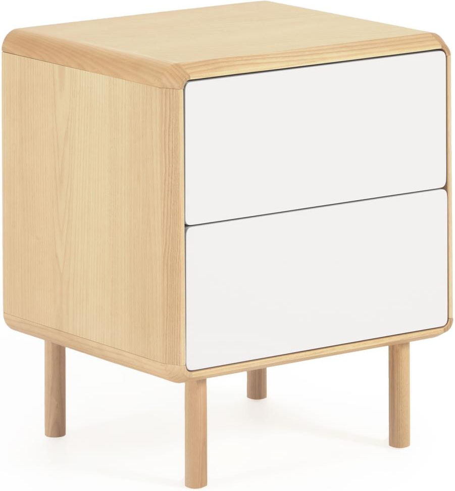 Sengebord Natbord Kave Home Anielle   Askefiner Og Massiv Ask  Natur Grå   58 4ã 45ã 50 Cm