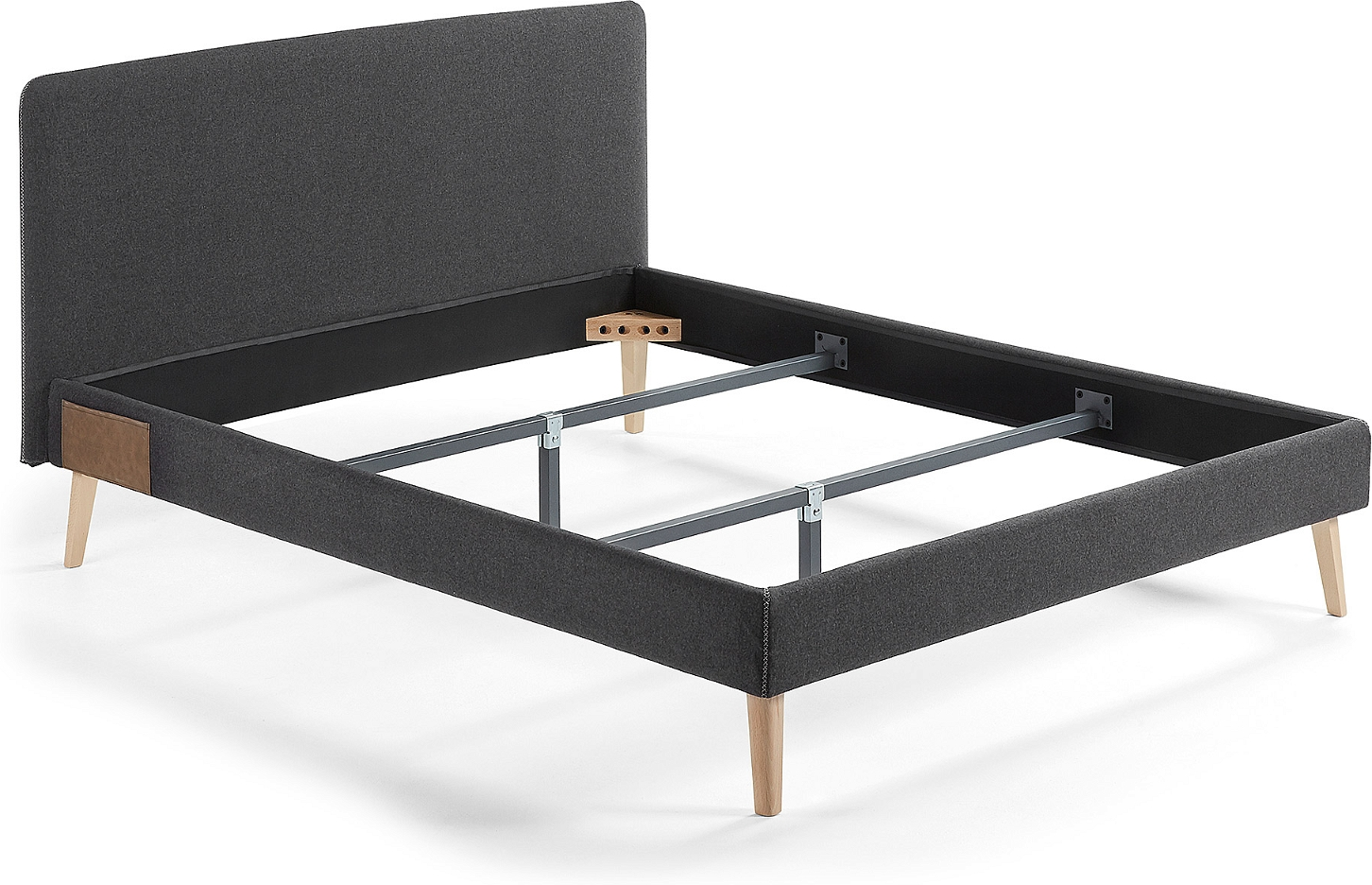 Sengeramme Dobbeltseng Kave Home Dyla Sort Stof 150ã 190 Cm Nordisk Moderne