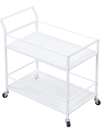 Serveringsvogn   Metal  Hvid  79x45x83 Cm  Med Hjul Og Bremser  Køkkenvogn Med   Hylder  Barvogn Og Rullebord  Multifunktionel  Moderne  Sidebord Til Køkken  Spisestue  Stue