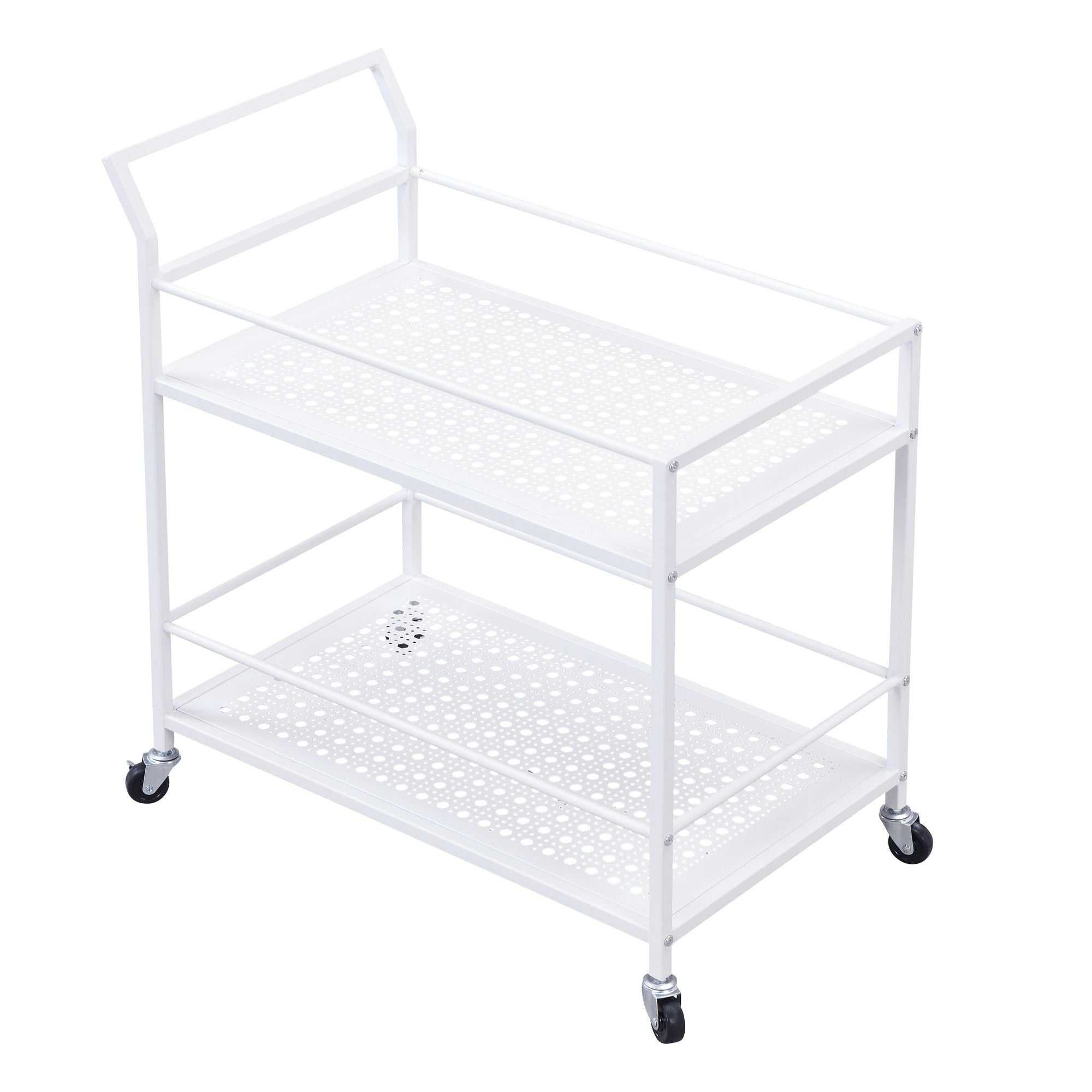 Serveringsvogn Metal Hvid 79x45x83 Cm Med Hjul Og Bremser Køkkenvogn Med Hylder Barvogn Og Rullebord Multifunktionel Moderne Sidebord Til Køkken Spisestue Stue