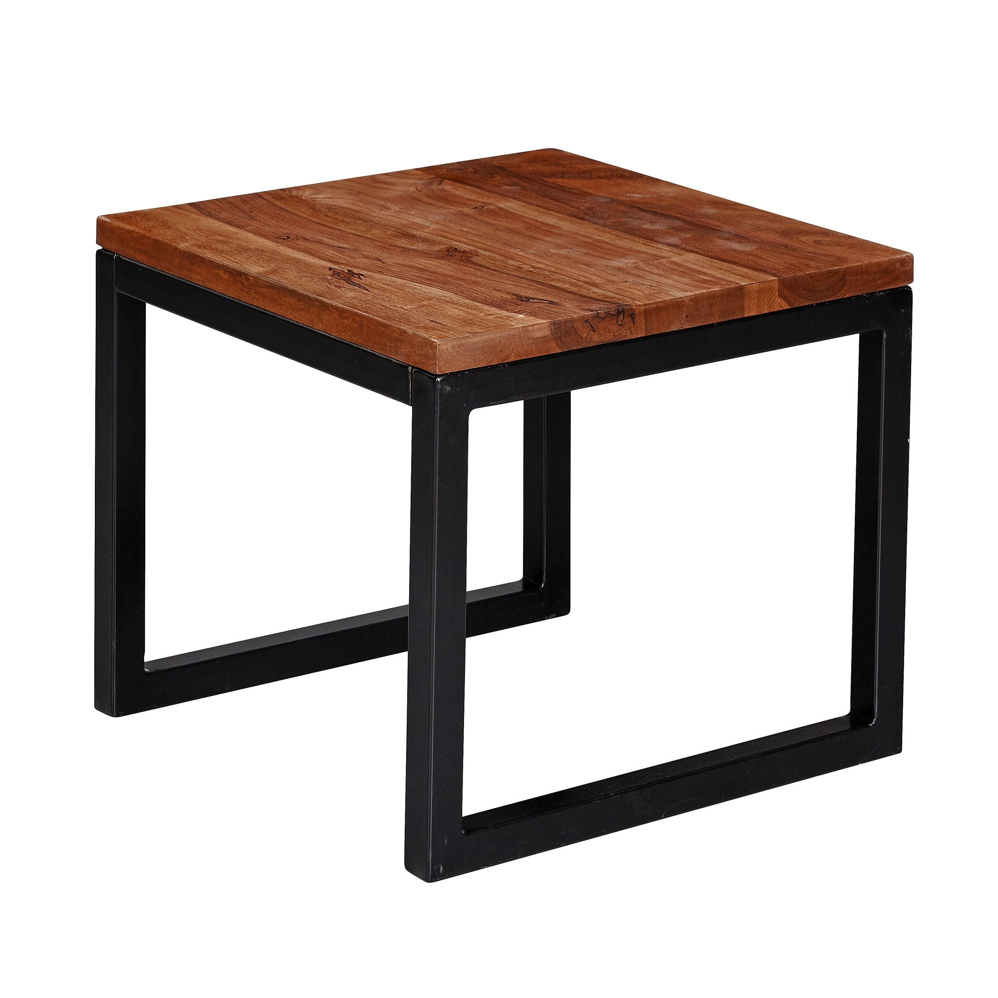 Sidebord 45x40x45 Cm Sheesham Massivt Træ Metal Stuebord  Industrielt Designer Træbord  Stuebord  Lille Sofabord   Massivt Træ