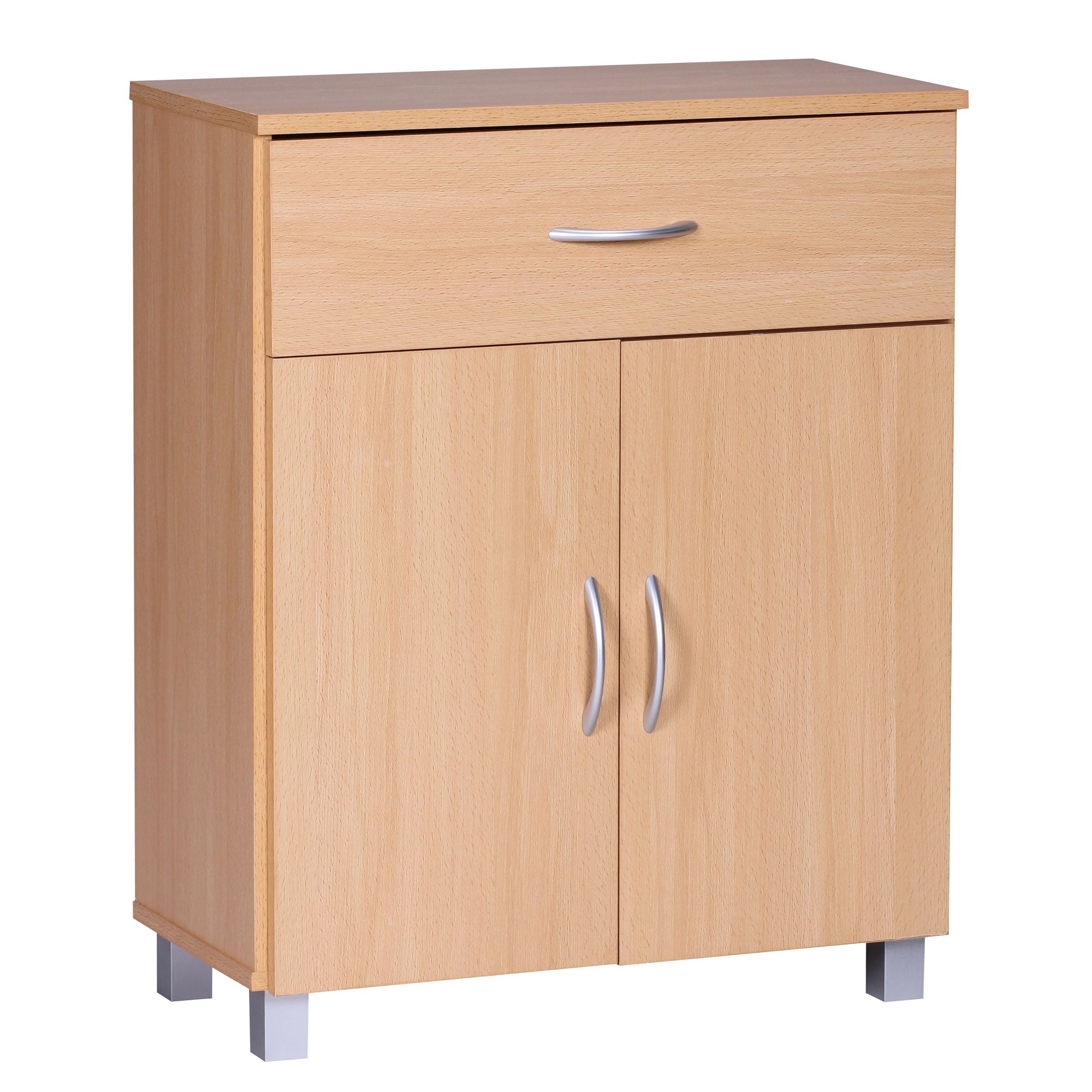 Skænk Bøg 60x75x30cm Kommode Med Skuffe Og Låger Lille Moderne Skænk Brun Designer Træskab Universalskab Med Håndtag Lille Smalt Entreskab